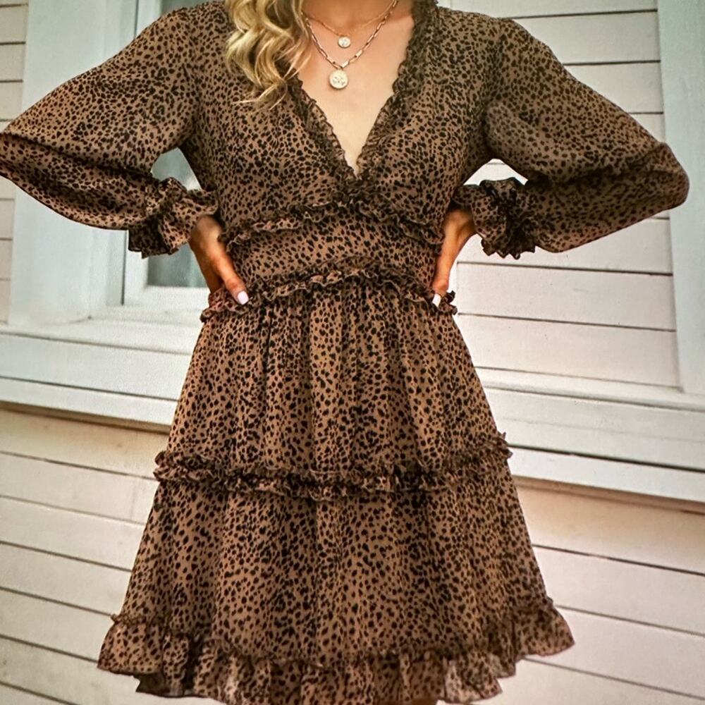 Leopard Print Ruffle Dress - Picture 2 of 8